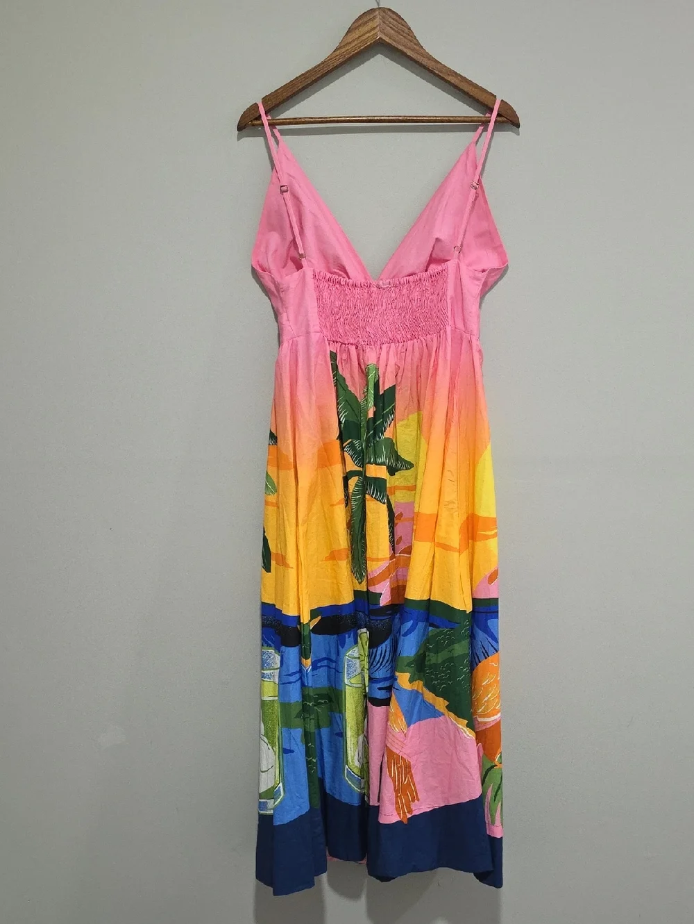 FARM RIO Tropical Sunset Toucan Palm Tree Midi Dress Size M Anthropologie - Picture 4 of 8